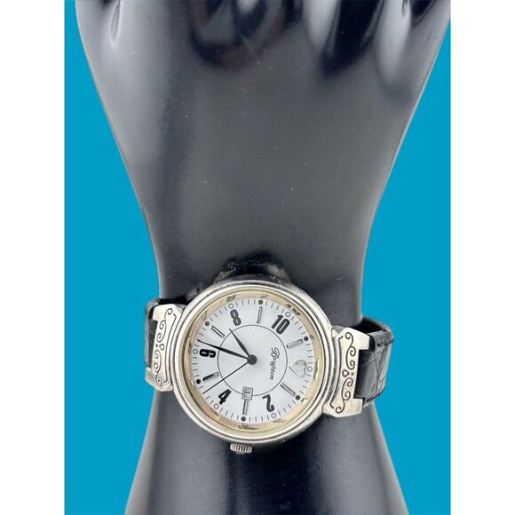 Brighton Newman Watch Black leather band round face Silver tone New Battery - Picture 6 of 7